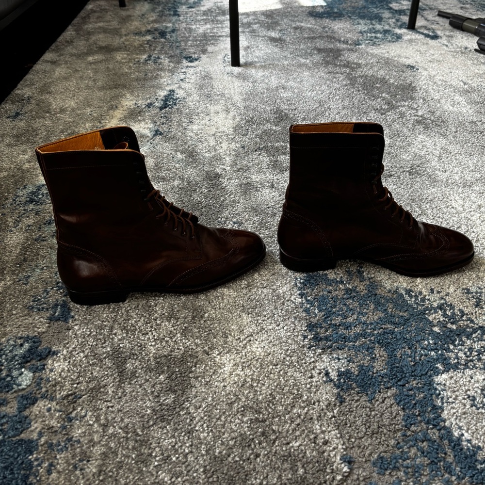 Vintage Ralph Lauren collection Sz 8.5 Granny Lace Up tan calfskin Ankle Booties - Picture 6 of 8